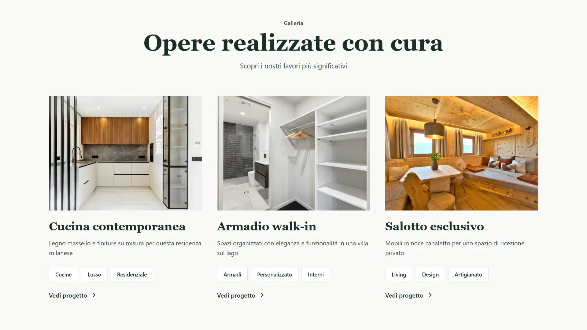 Pagina portfolio progetti di falegnameria artigianale